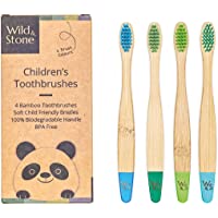 Wild &amp- Stone | Cepillo de dientes de bambú orgánico para niños | Quattro Colori di Acqua | Soffice fibra setole | Mango…